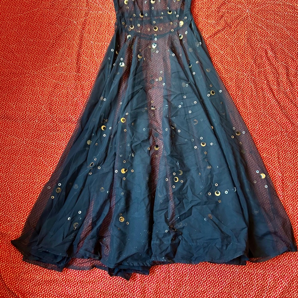 Antique 1940s Dacron art deco sequin sheer black maxi length dress - Picture 2 of 8